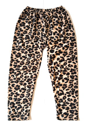 Women's Fleece Pajama Bottoms Thermal Featured Leopard Print Plus Size Home Wear Pocketless