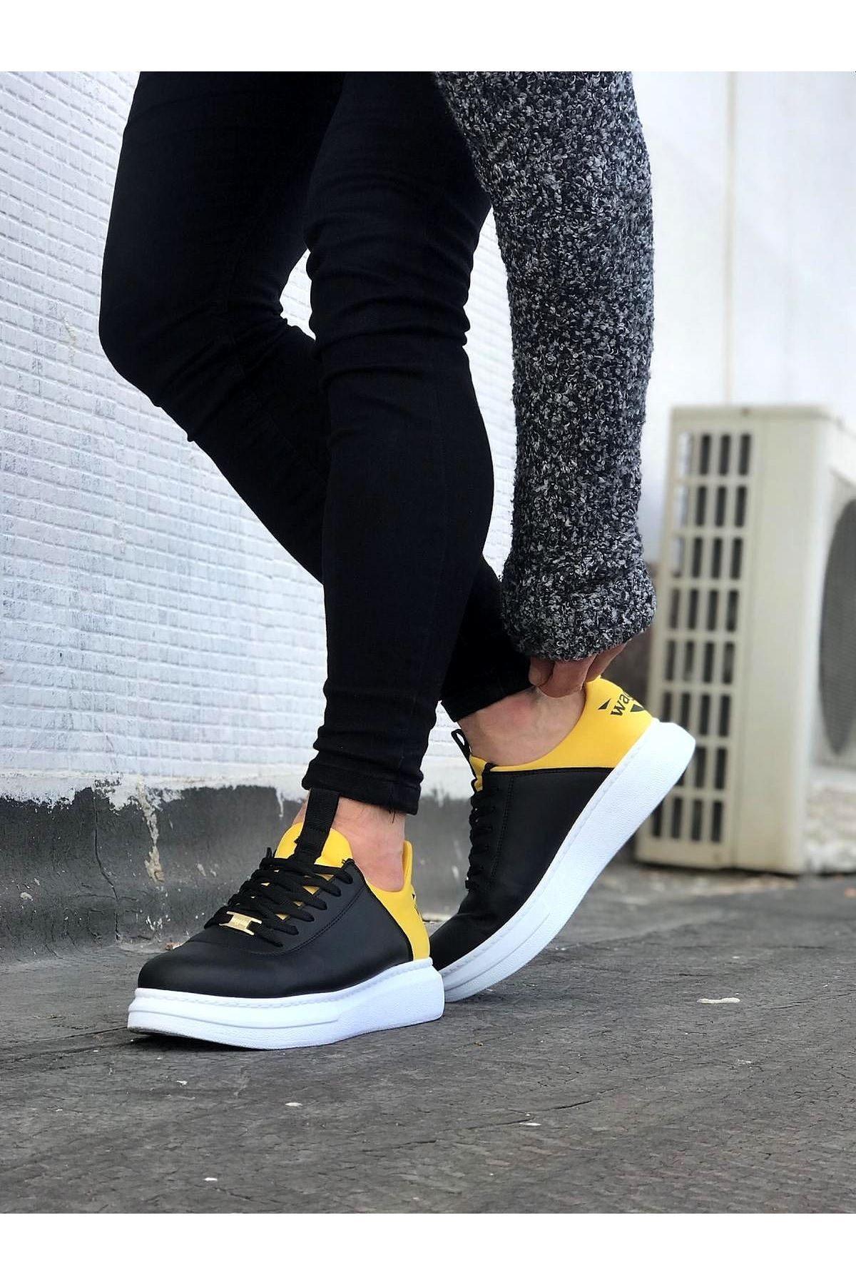 Black Yellow Thick Sole Casual Men's Shoes