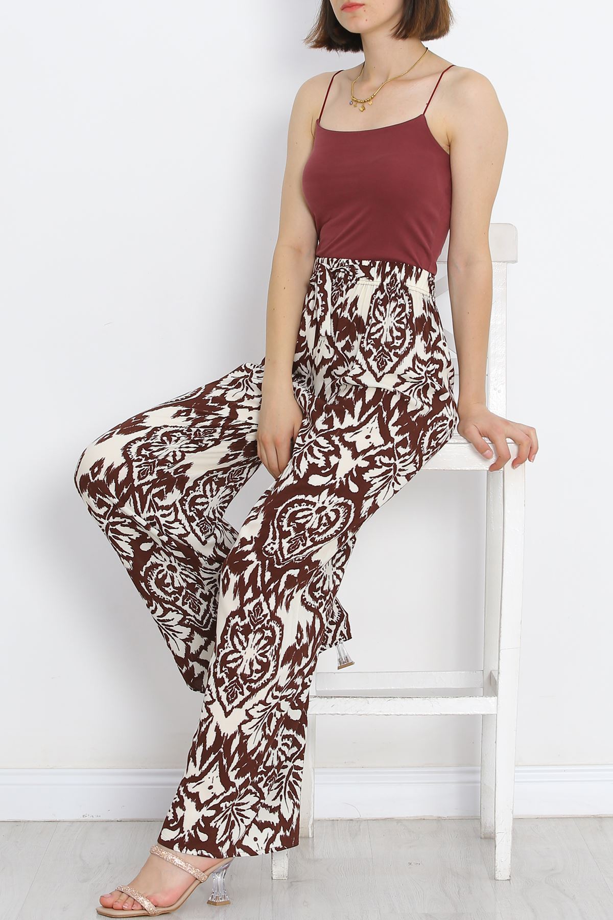 Patterned Woven Trousers Kahveekru