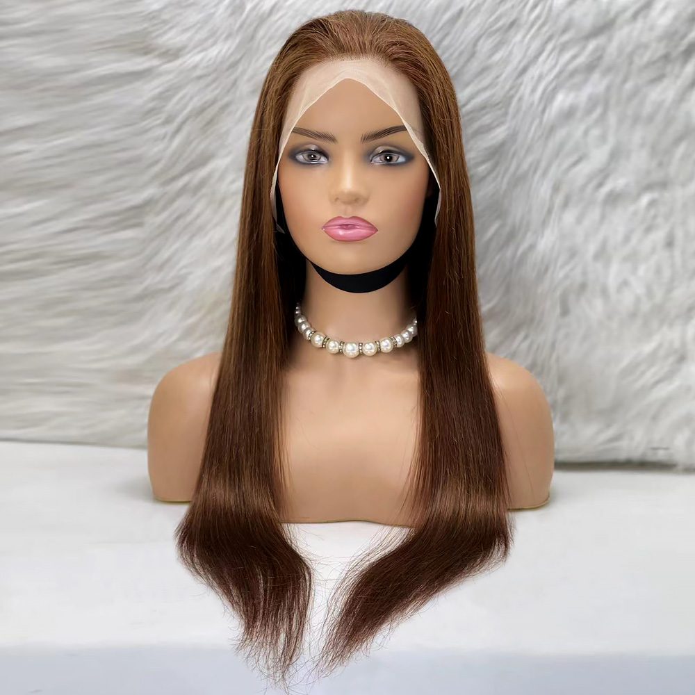 Straight Front Lace Real Hair Tulle Wig / Light Brown / 70/75cm