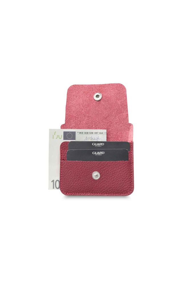 Mini Leather Card Holder with Red Paper Money Compartment