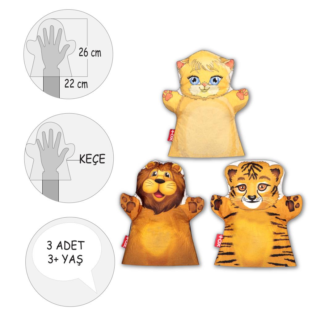 3 Piece Cute Cats Felt Hand Puppet Set , Educational Toy