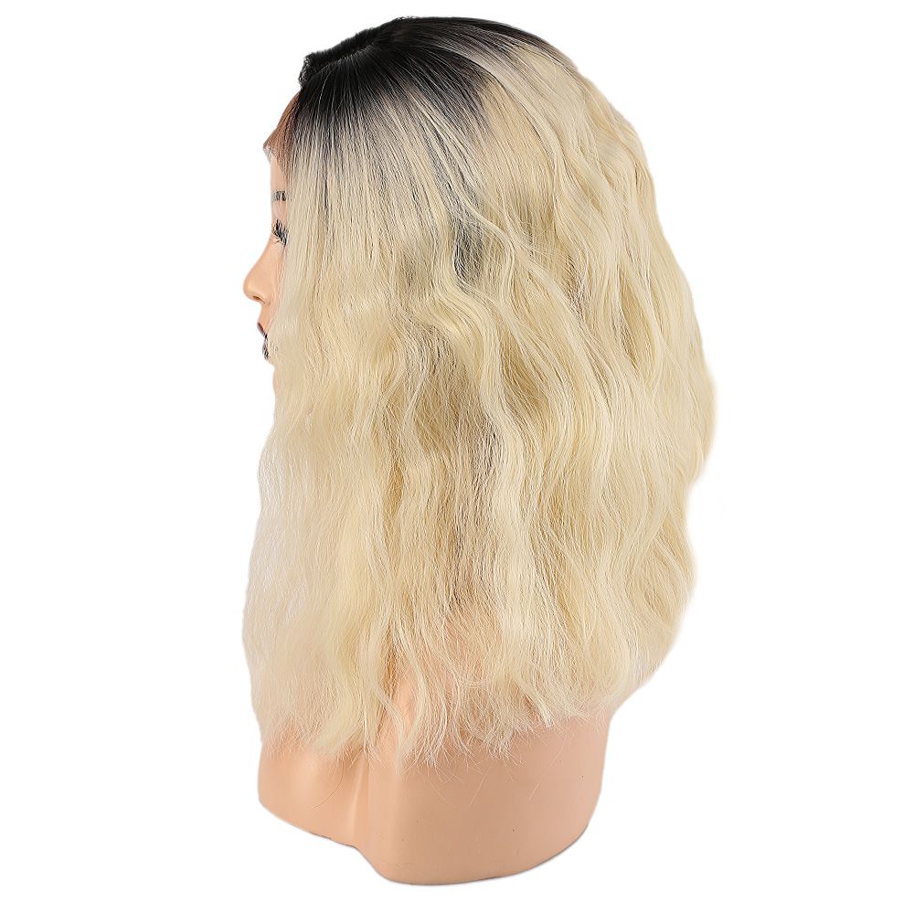 Kanekalon Fiber Synthetic Wavy Short Tulle Wig / Coffee Platinum Ombré