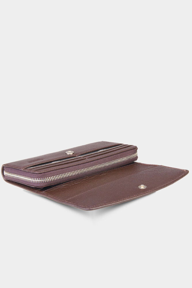 Brown Zippered Leather Ladies Wallet