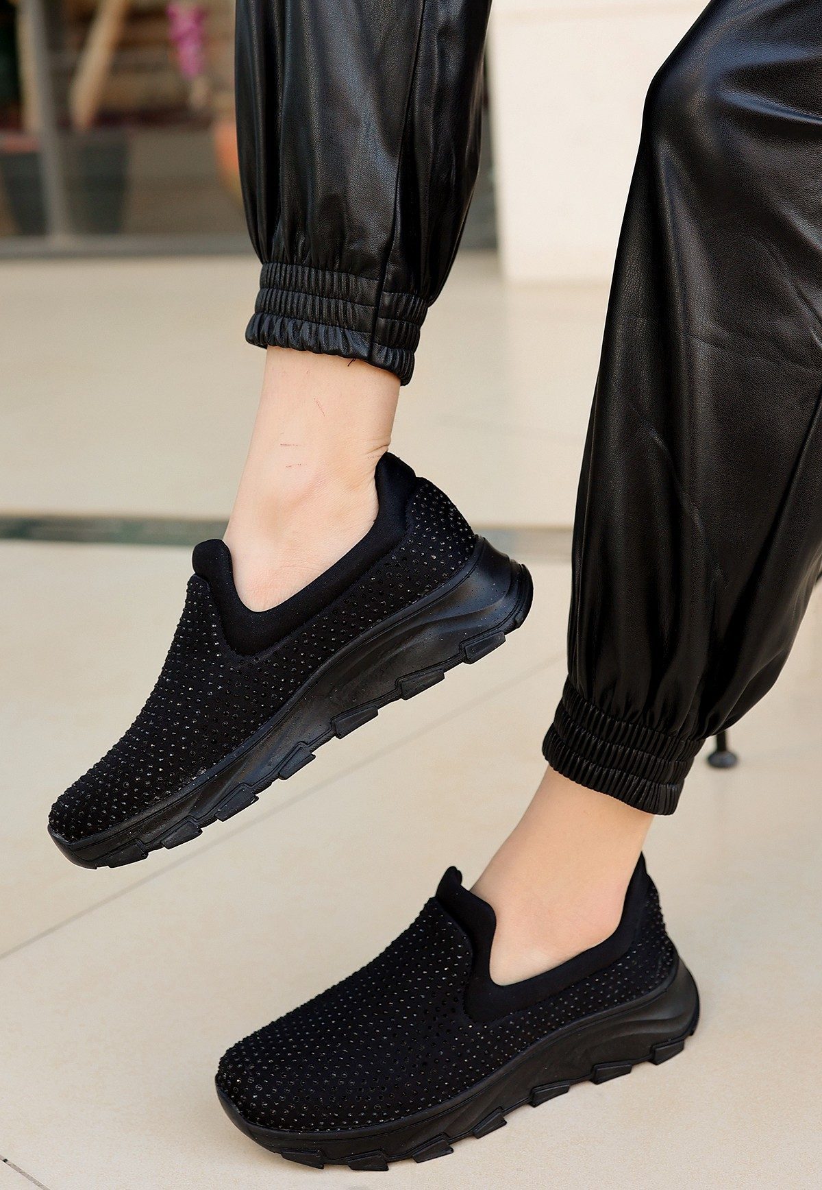 Black Stretch Black Sole Sneakers