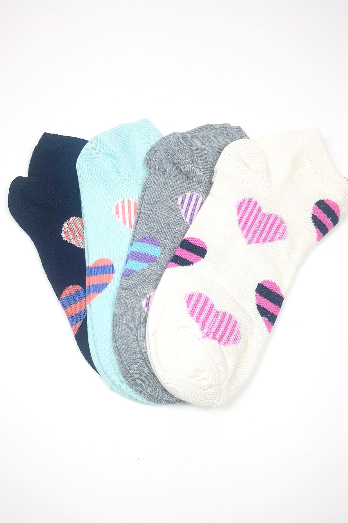 Women Ankle Socks Summer Cotton Soft Heart Pattern 4 Pairs