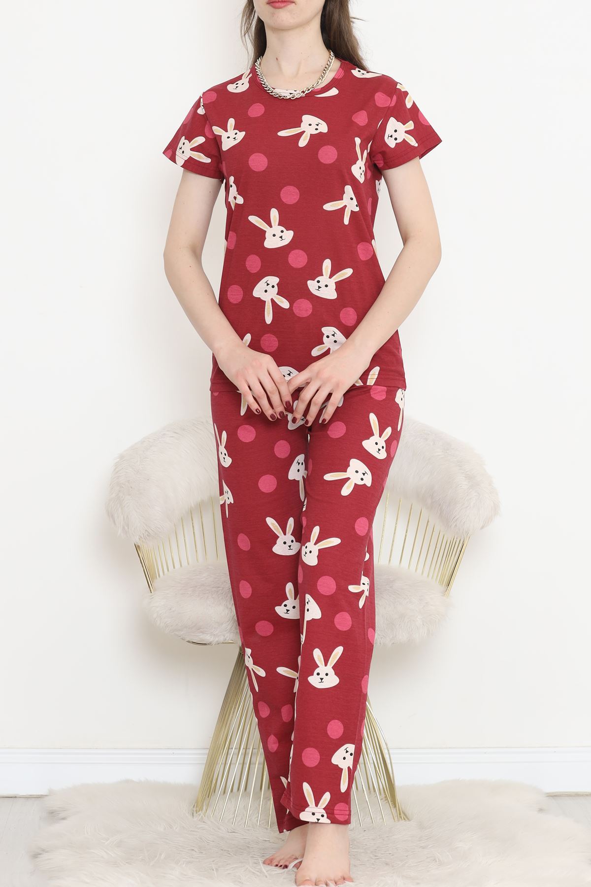 Patterned Pajama Set Burgundy