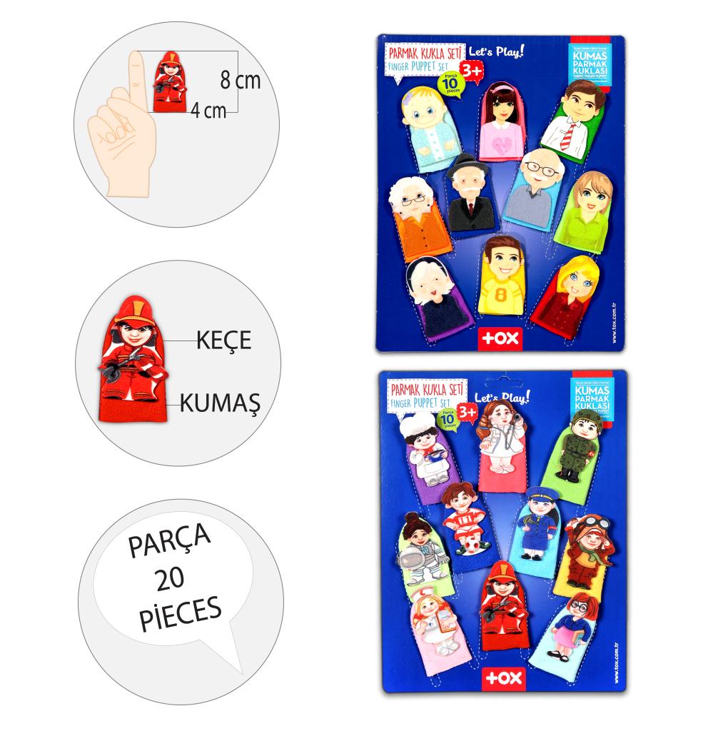 2 Sets - 20 Pieces Family Members and Professions 20 Piece Finger Puppet