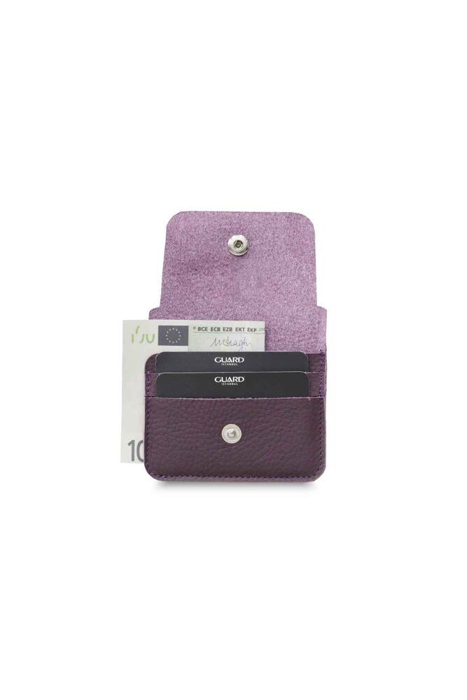 Burgundy Mini Leather Card Holder with Paper Money Compartment