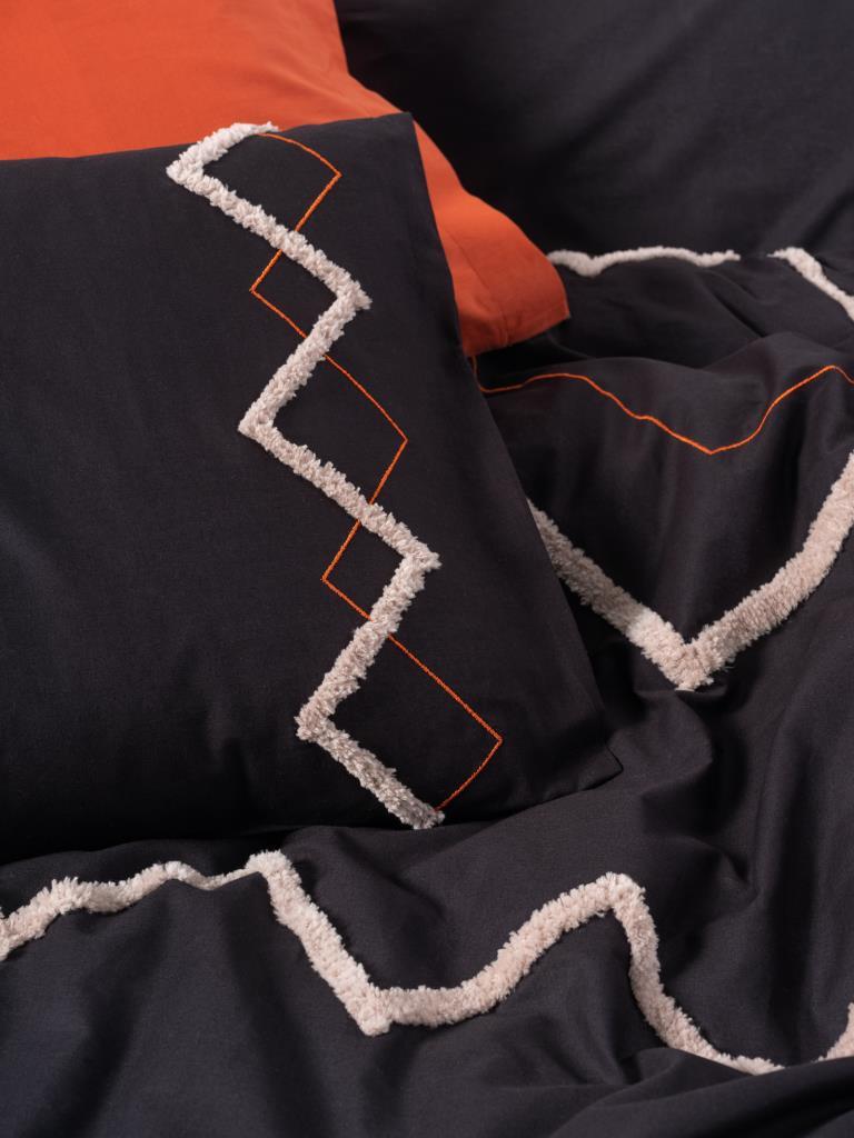 Puff Embroidered Ranforce Double Duvet Cover Mirely Black Tile