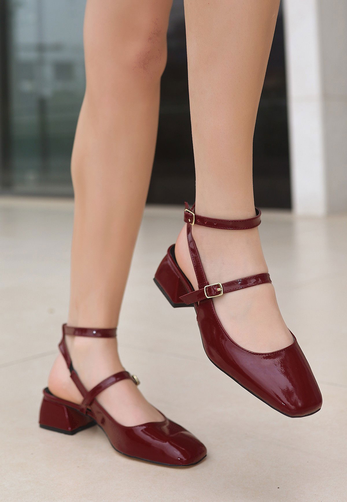 Burgundy Patent Leather Heeled Shoes