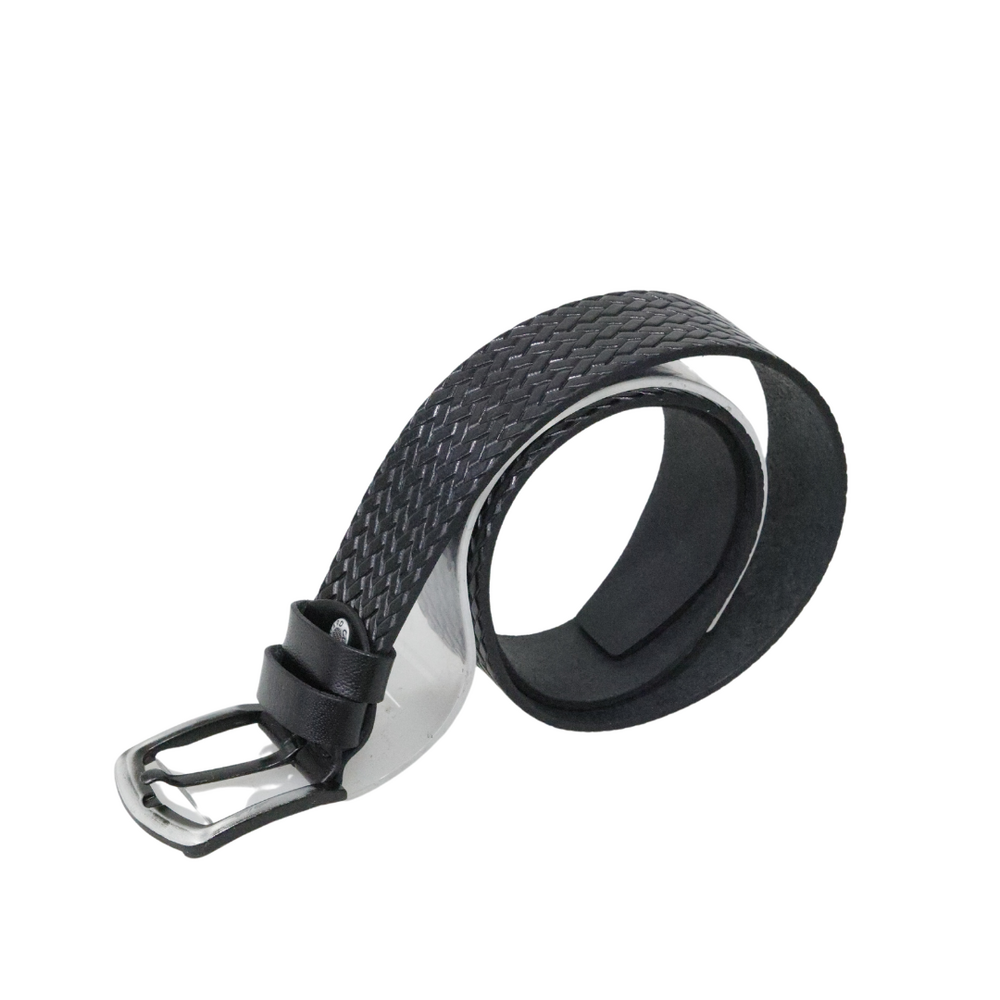 Men's Leather Belt with Black Weave Pattern 4.5 Cm