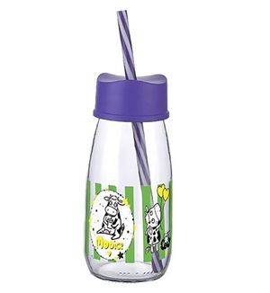 Straw Water And Milk Bottle Glass 250 ML - Purple