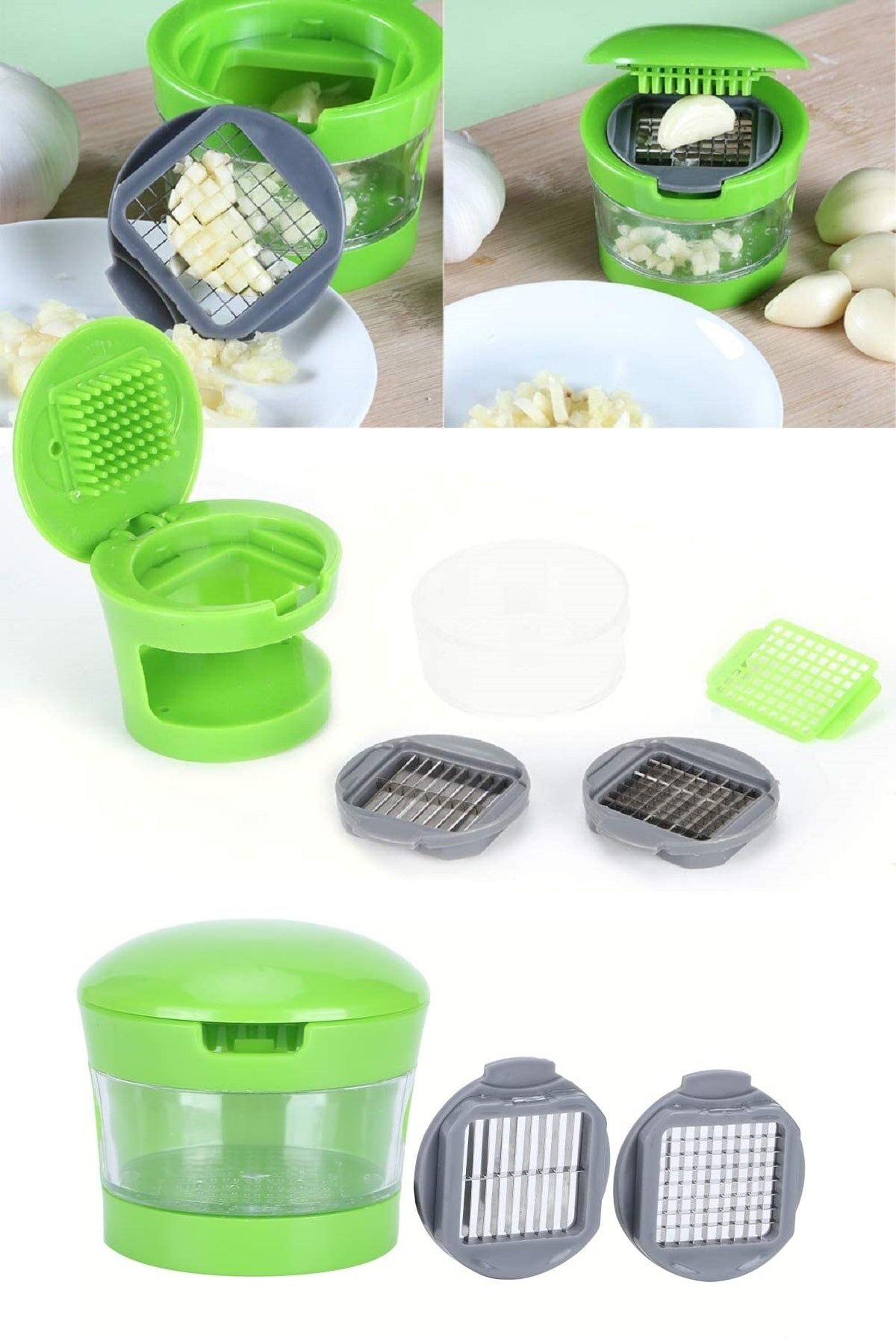 Garlic Grater - 2 Blade Chopper Garlica with Removable Bowl