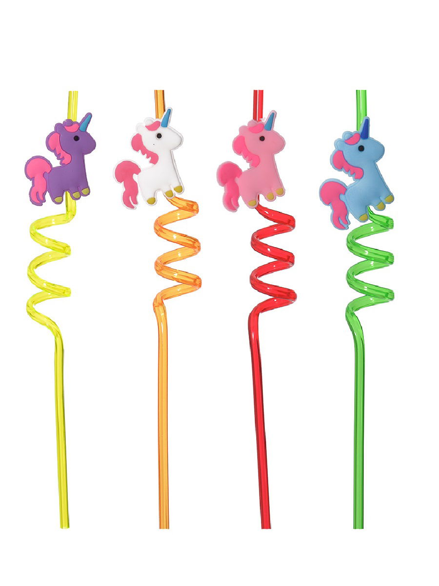 5 Piece Colorful Straw Set - Emoji Spiral Cocktail - Kids Straw with Cleaning Brush