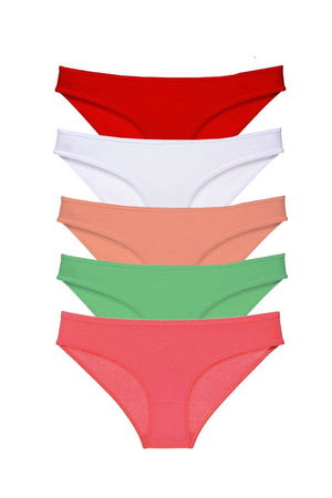 5pcs Super Eco Set Lycra Women Slip Panties Red White Powder Green Fuchsia