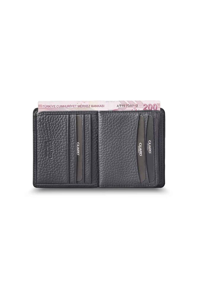 Matte Black Leather Men's Wallet with Coin Entry