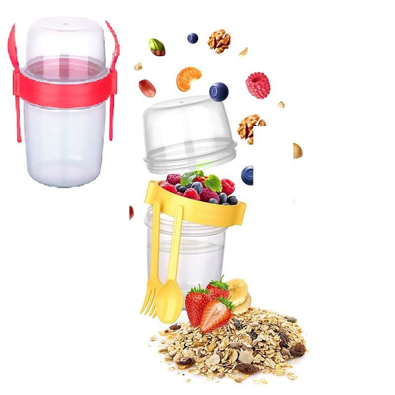 Double Bowl - Portable Muesli - Snack Container with Fork and Spoon 1100 ML