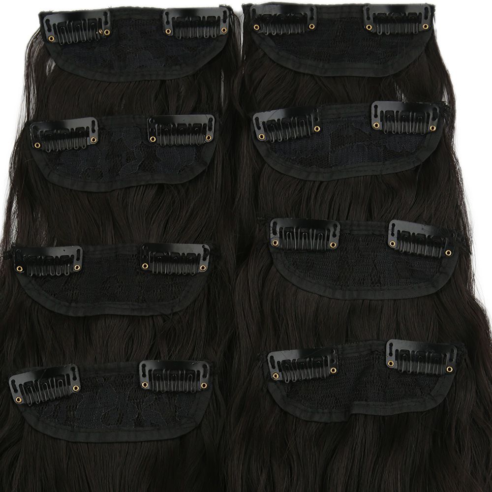 Kanekalon Fiber Synthetic Embossed Wavy 8 Piece Hair Snaps / Brown