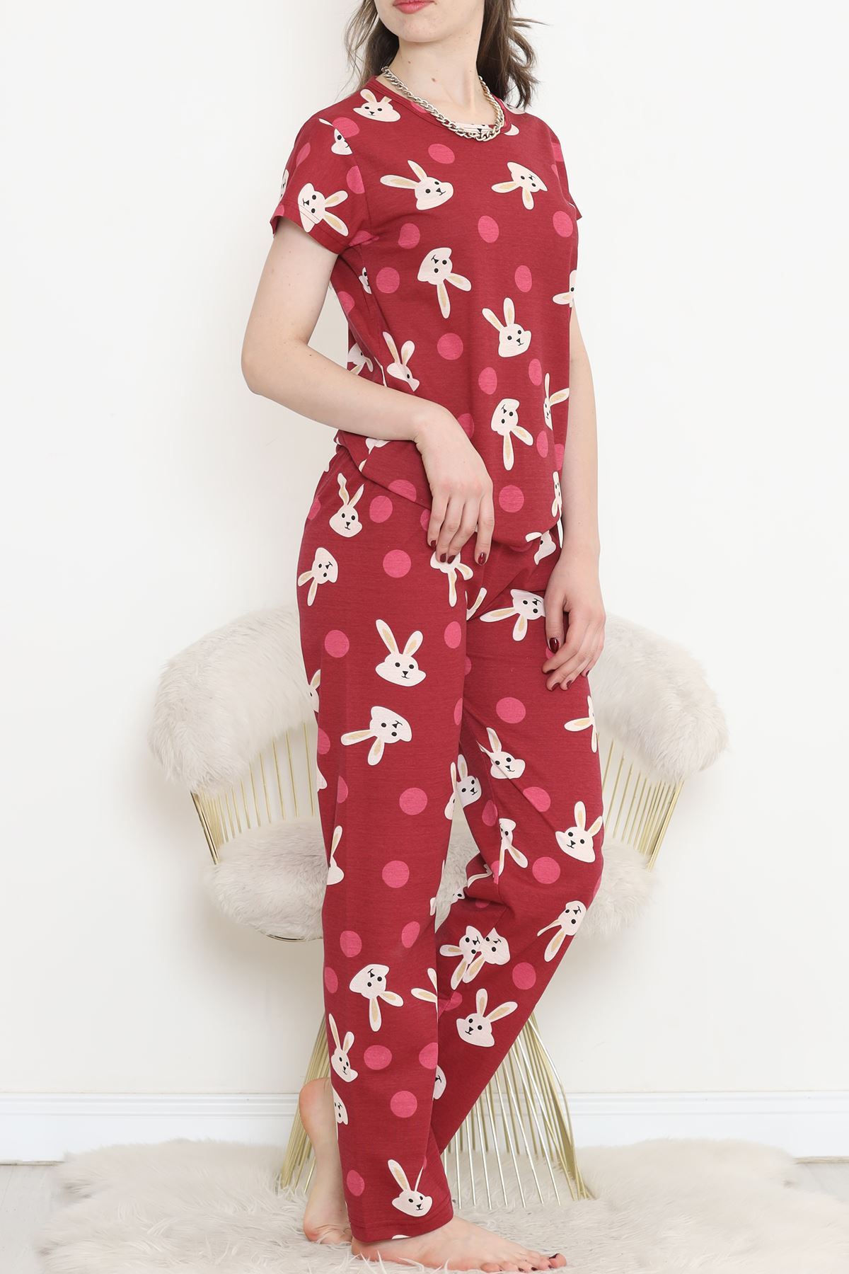 Patterned Pajama Set Burgundy