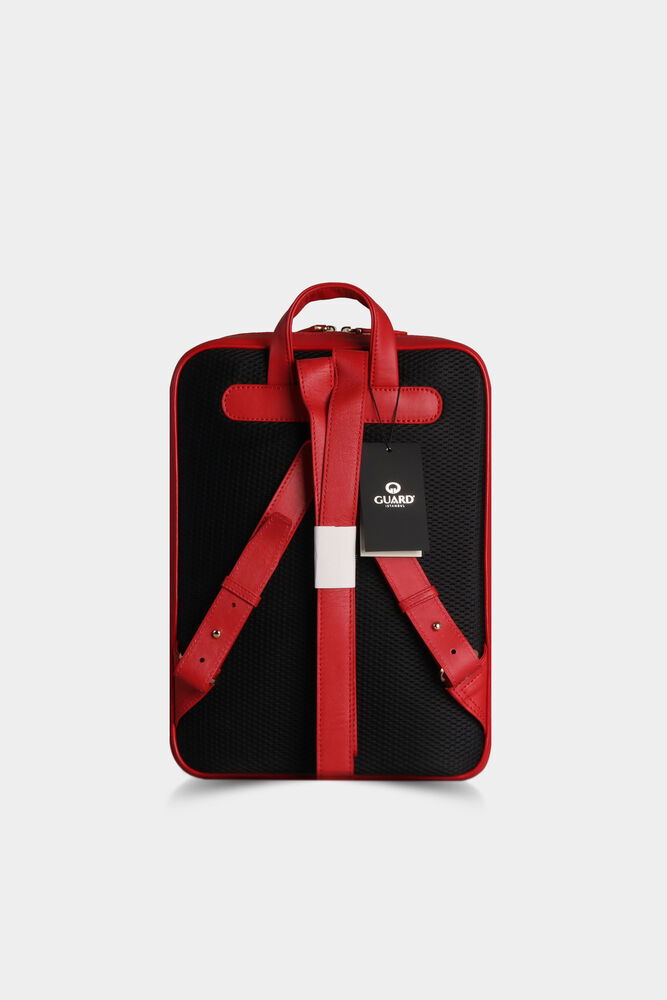 Red Horizontal Stitched Leather Backpack