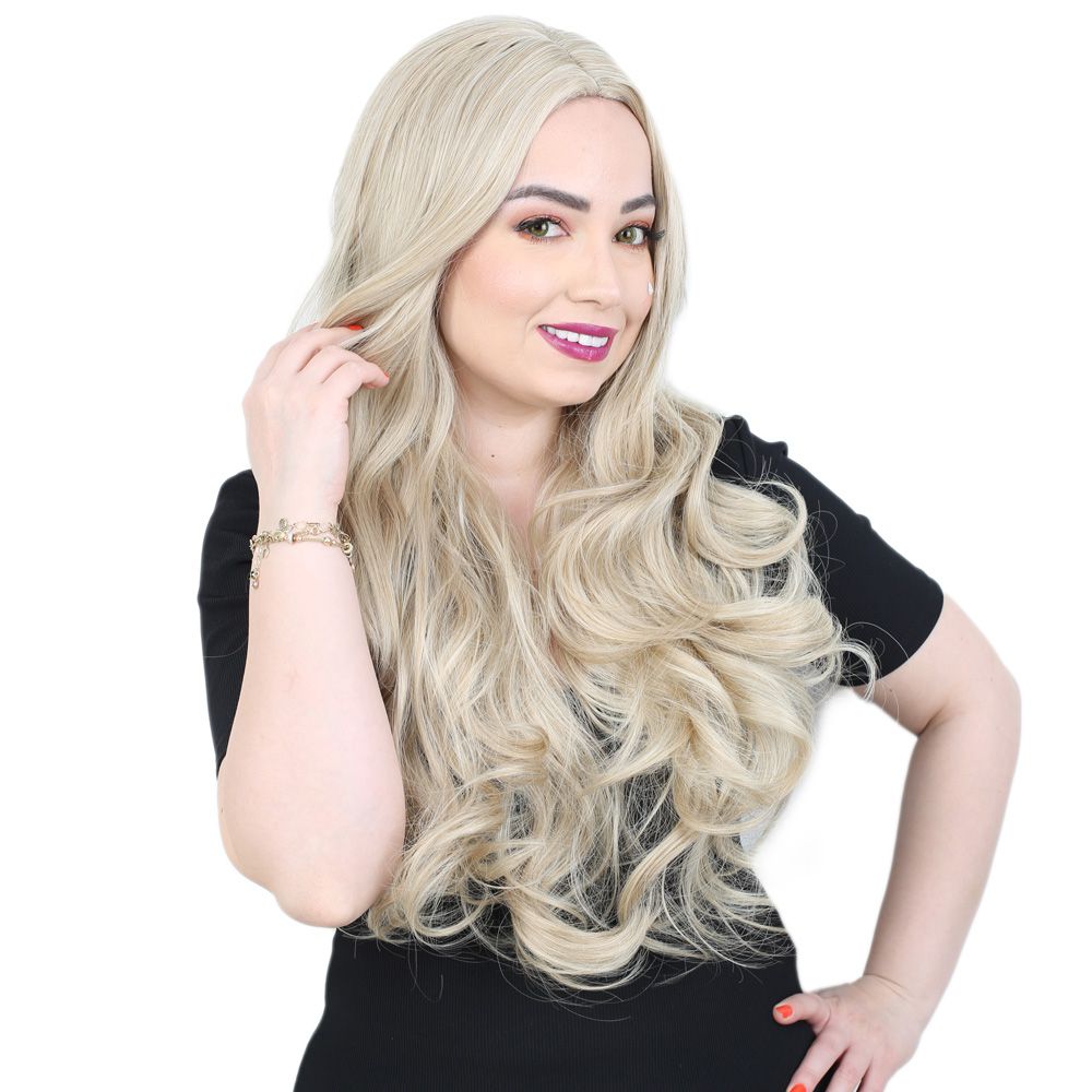 Super Dense Wavy Kanekalon Fiber Synthetic Long Bangs Wig / Balkan Hair / Platinum Highlights