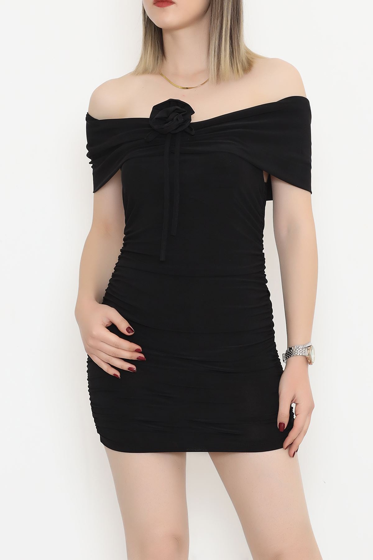 Side Shirred Dress Black