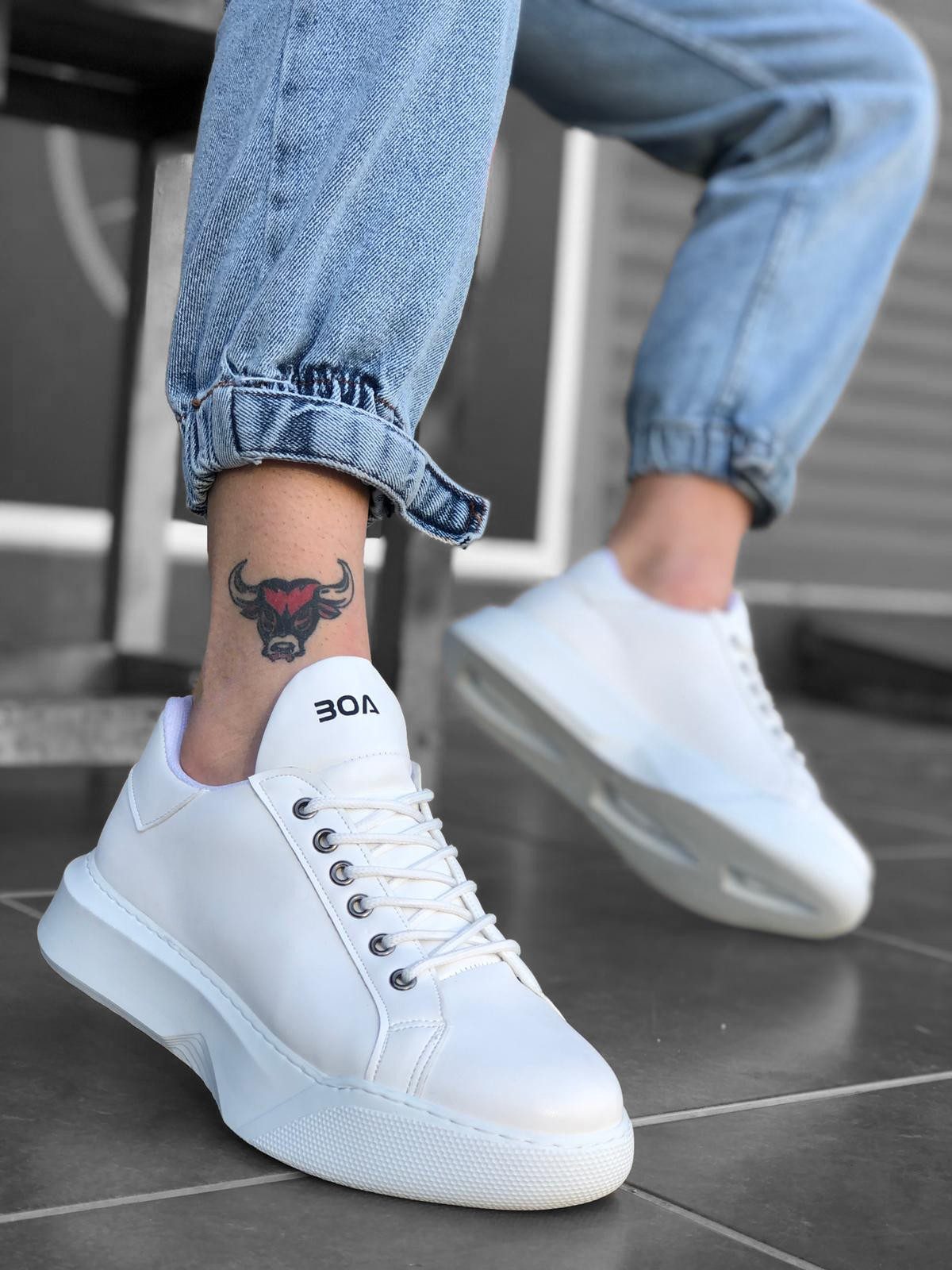 Lace-up Men's High Sole White Sneakers