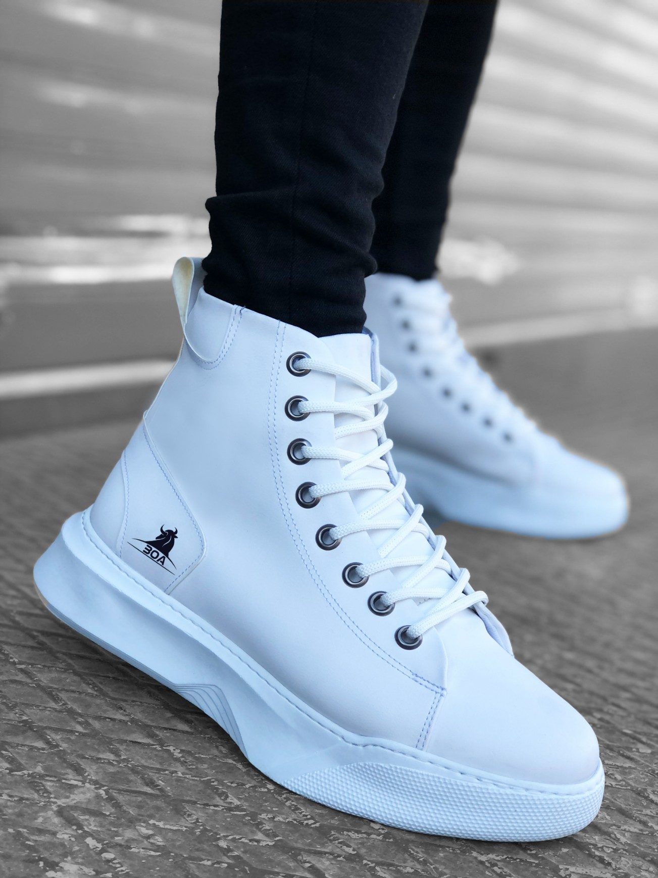 Lace-up Men's High Sole White Sport Boots