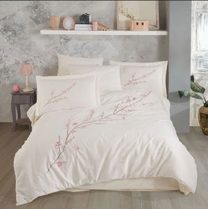 Double Poplin Premium Embroidered Duvet Cover Vera Cream