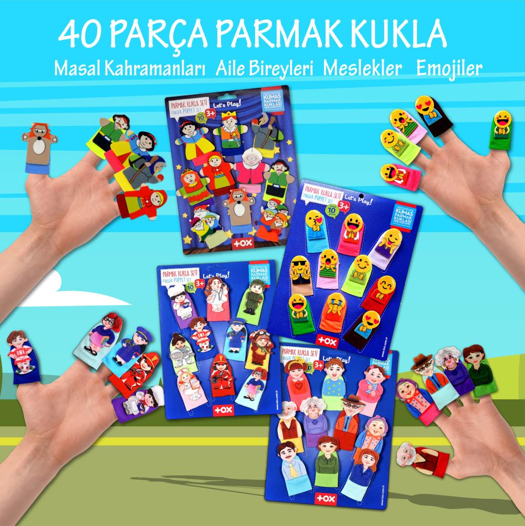 4 Set - 40 Pieces Fairy Tale Heroes, Family Members, Professions and Emojis Finger Puppet