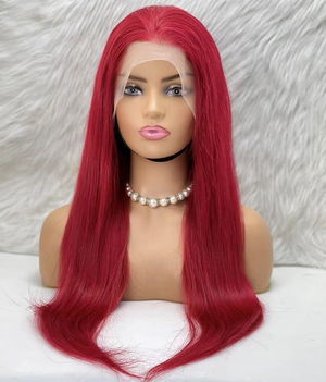 Real Hair Front Lace Tulle Wig / Straight / Red 70/75cm