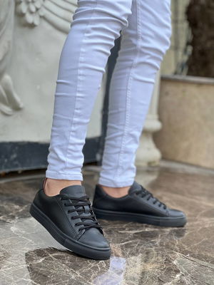 Black Skin Black High Sole Lace-up Casual Men's Shoes