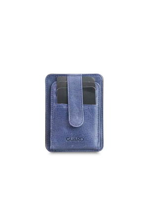 Vertical Crazy Navy Blue Leather Card Holder