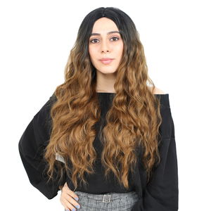 Kanekalon Fiber Synthetic Long Water Wavy Look Wig / Black / Caramel Ombré