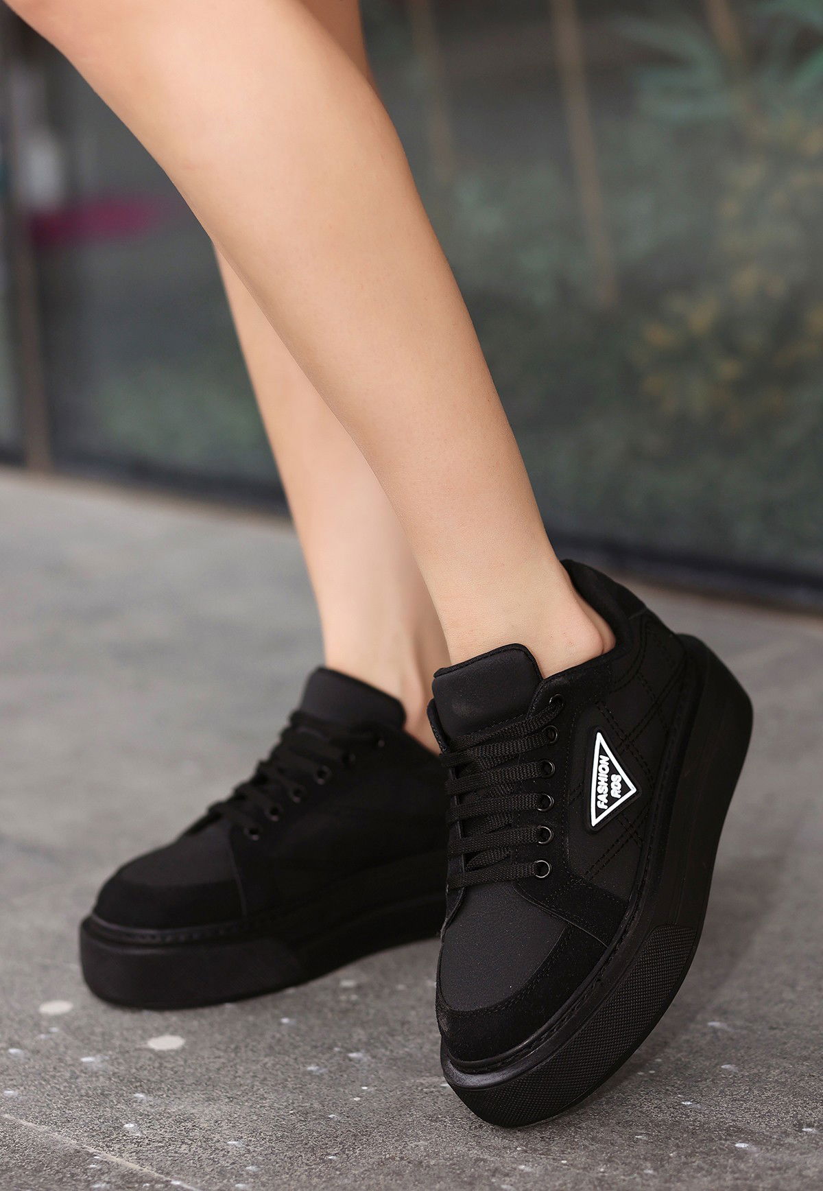 Black Skin Lace-Up Sneakers