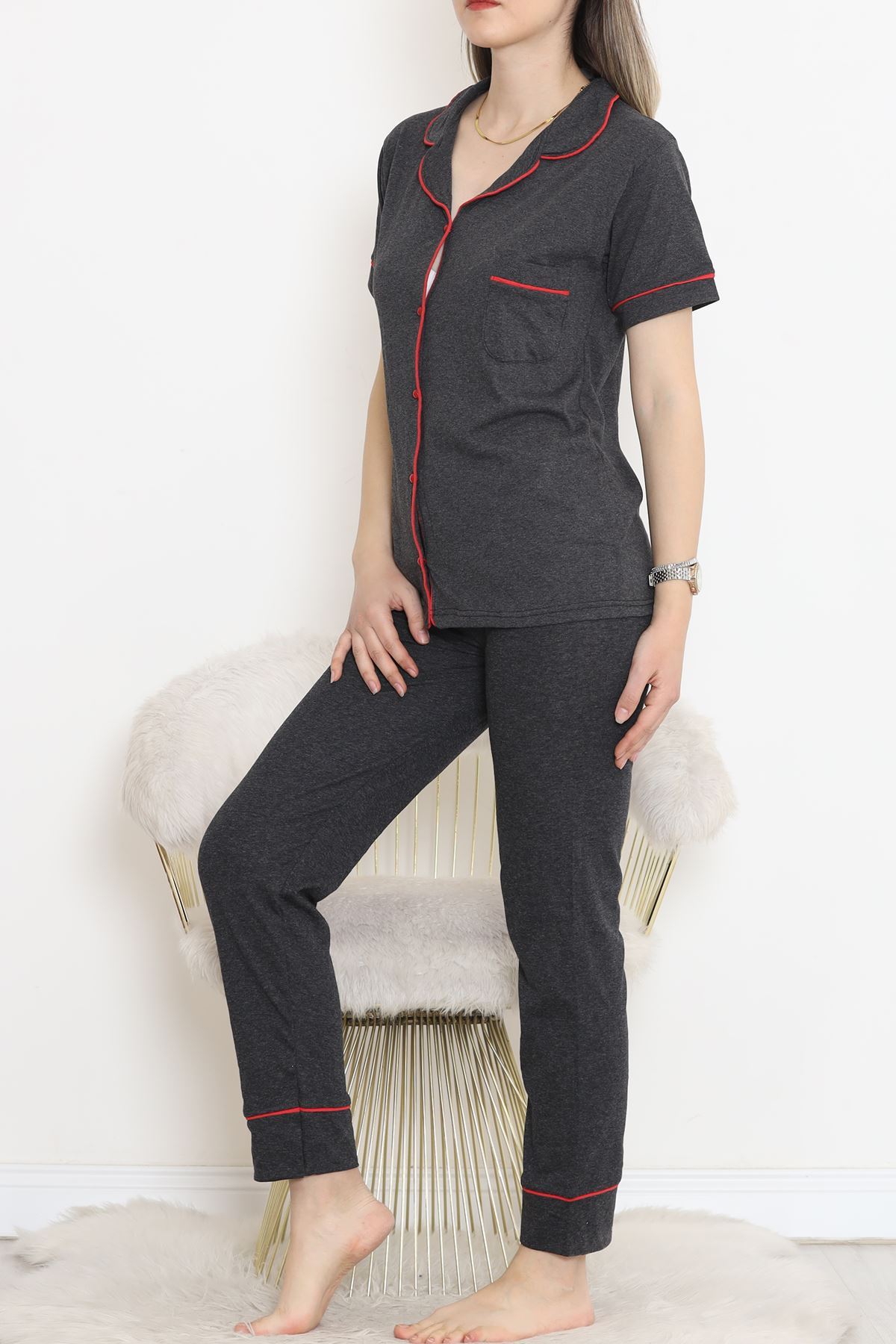 Pajama Set Anthracite with Front Pocket