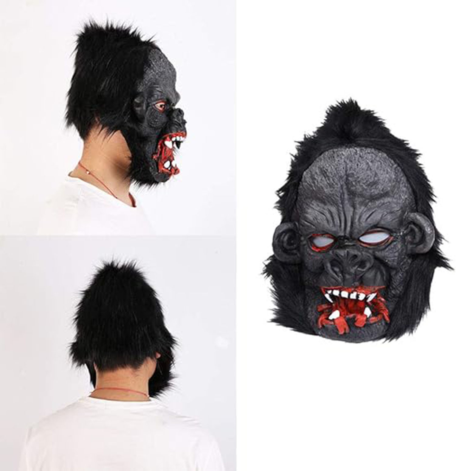 Latex Gorilla Mask Monkey Mask Meat Mask Orangutan Black Hair No 2