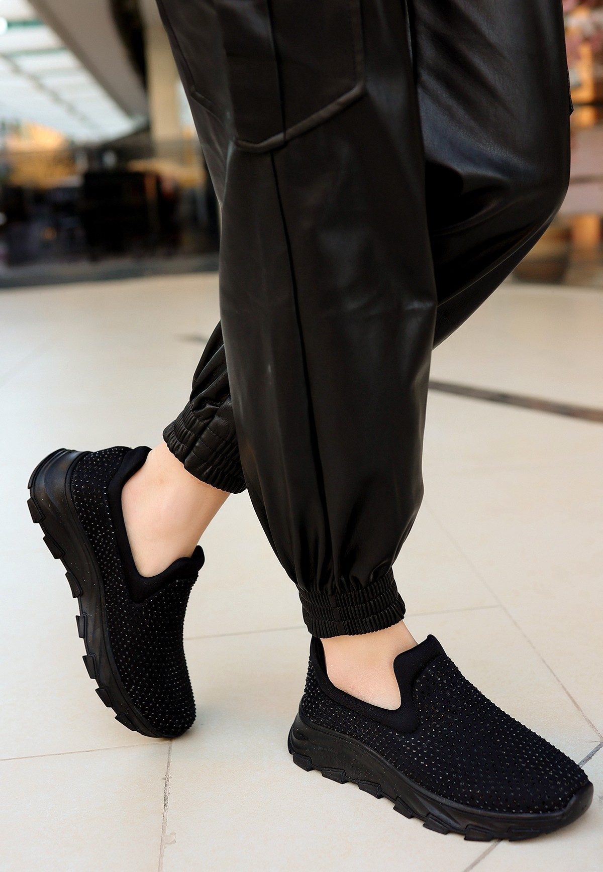 Black Stretch Black Sole Sneakers