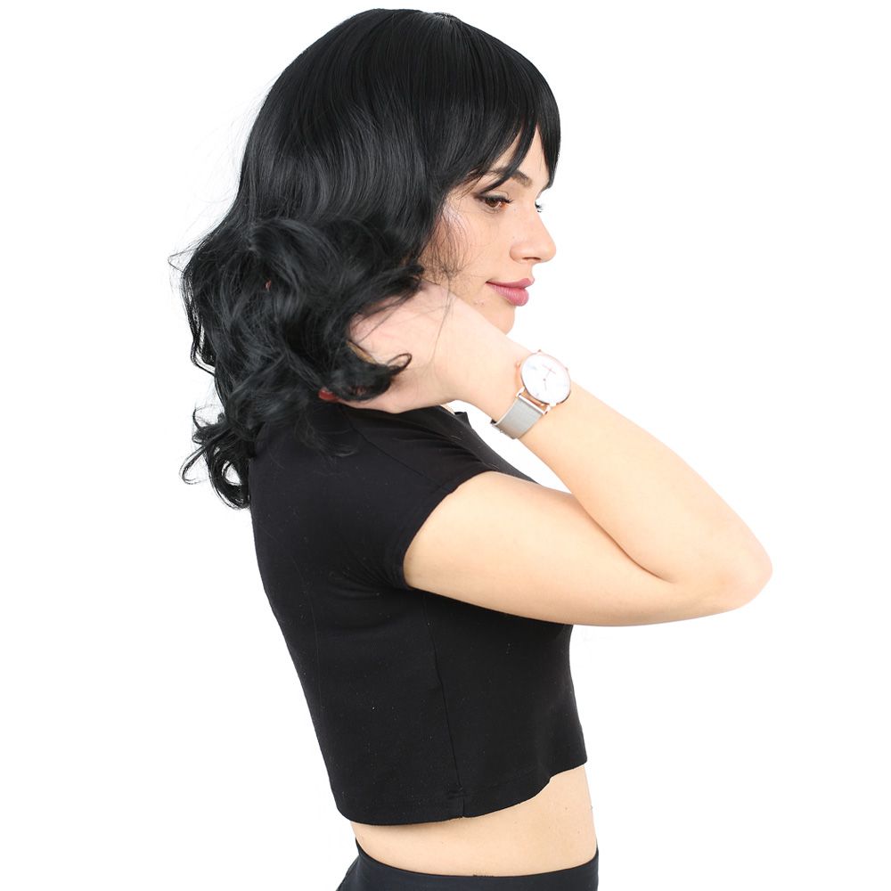 Medium Length Kanekalon Fiber Synthetic Wig with Wavy Special Bangs / Black