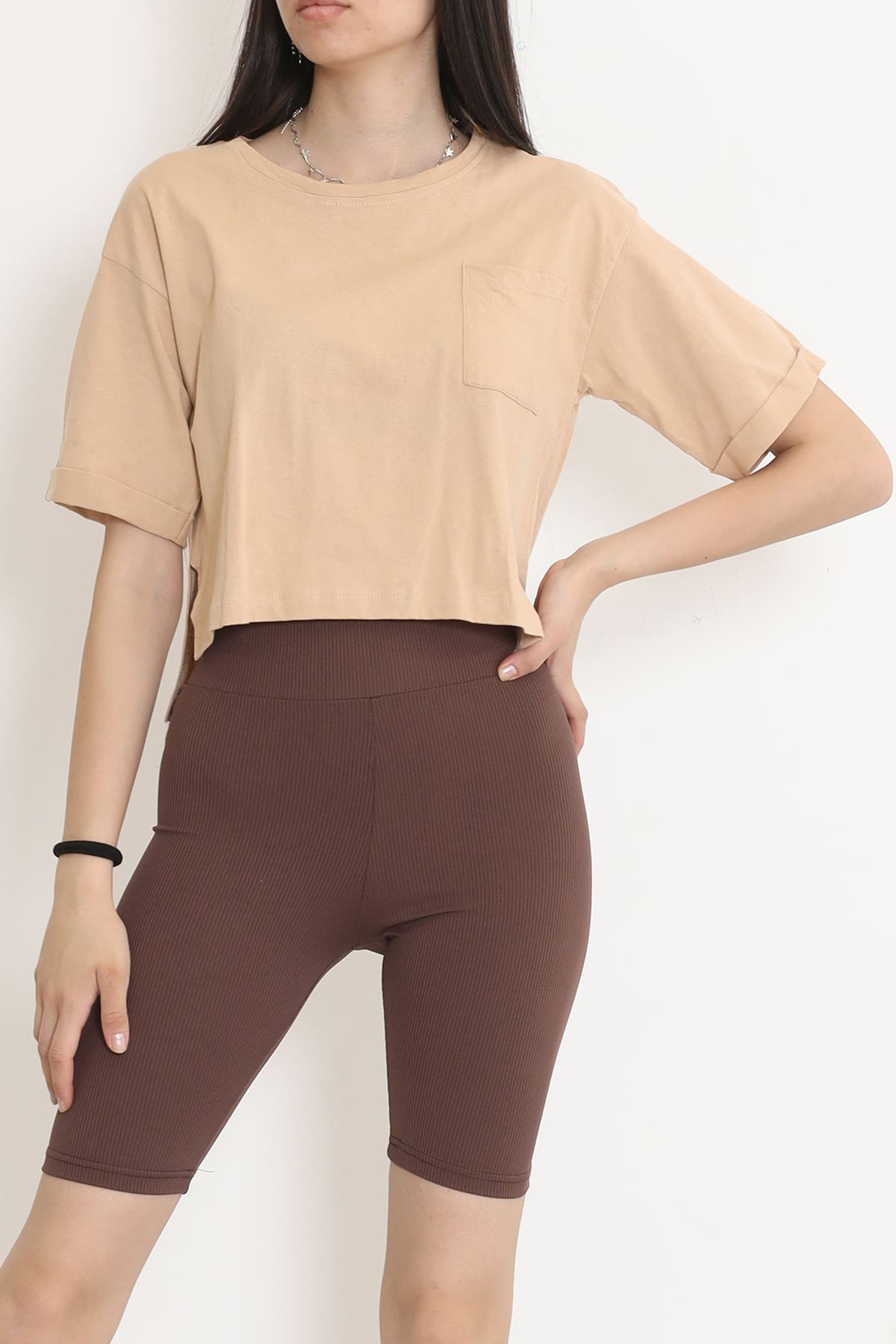 T-shirt with Pocket Slits Milky-coffee