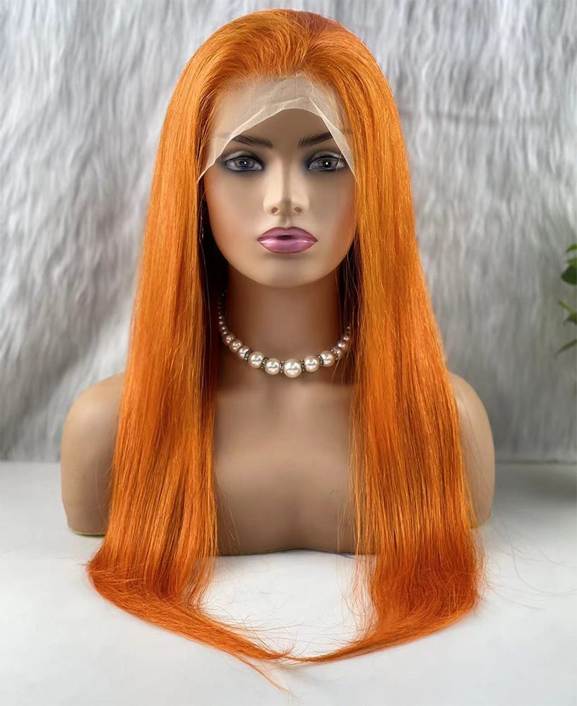 Real Hair Front Lace Tulle Wig / Straight / Vibrant Copper 70/75cm