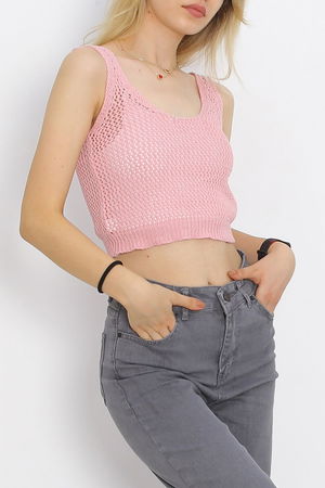 Crop Tricot Tank with Straps Rose Cyan