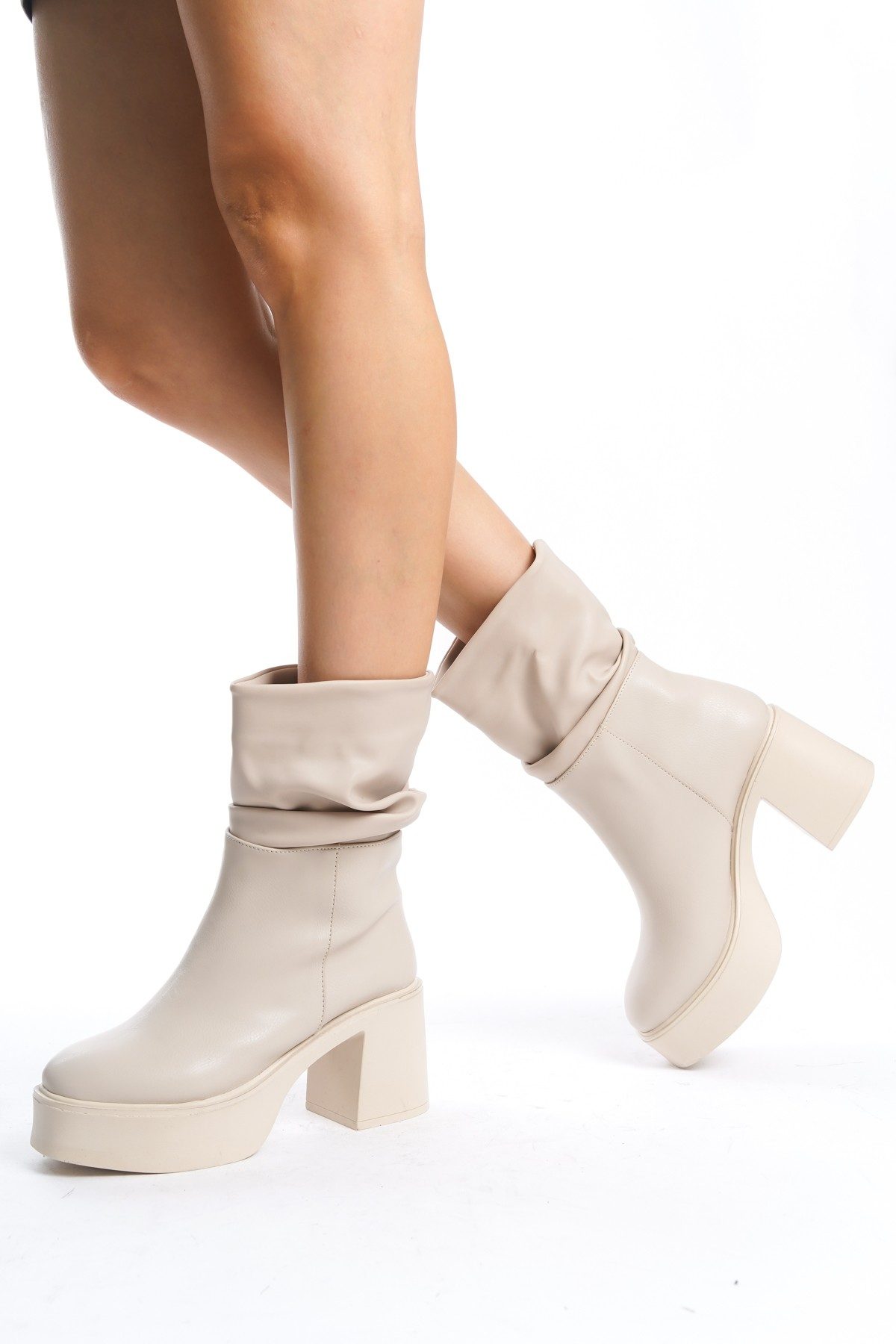 Beige Skin Gusset Boots