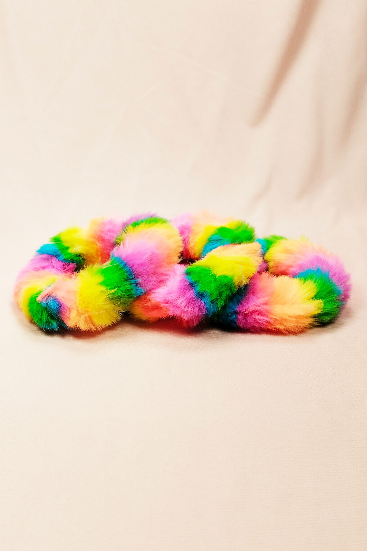 Colorful Plush Rainbow Ponytail Round Buckle 3 Pcs