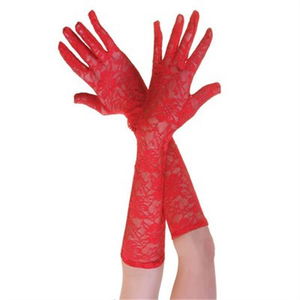 Red Color Medium Lace Gloves