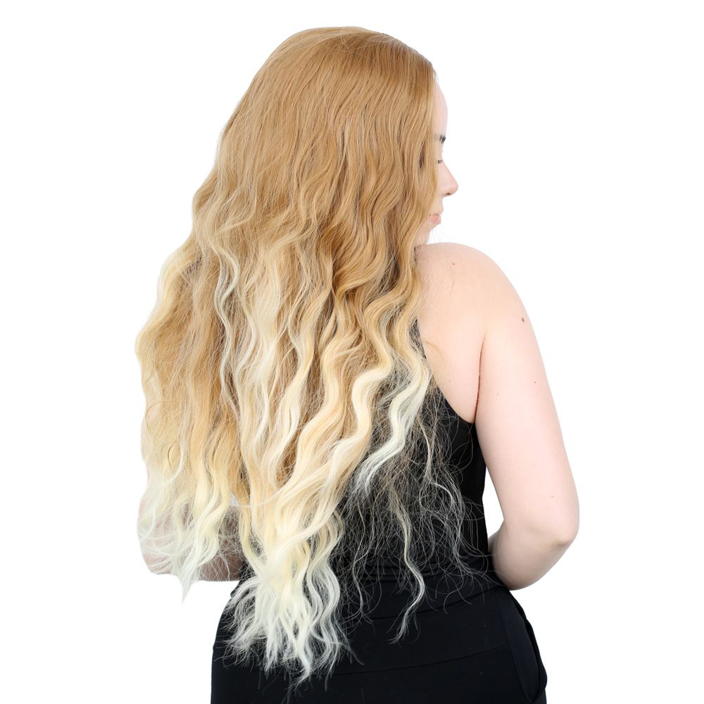 Kanekalon Fiber Synthetic Long Water Wavy Look Wig / Balköpö / Platinum Short Ombré