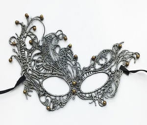 Silver Color Lace Cut Mask Silver Color Pearl Party Mask