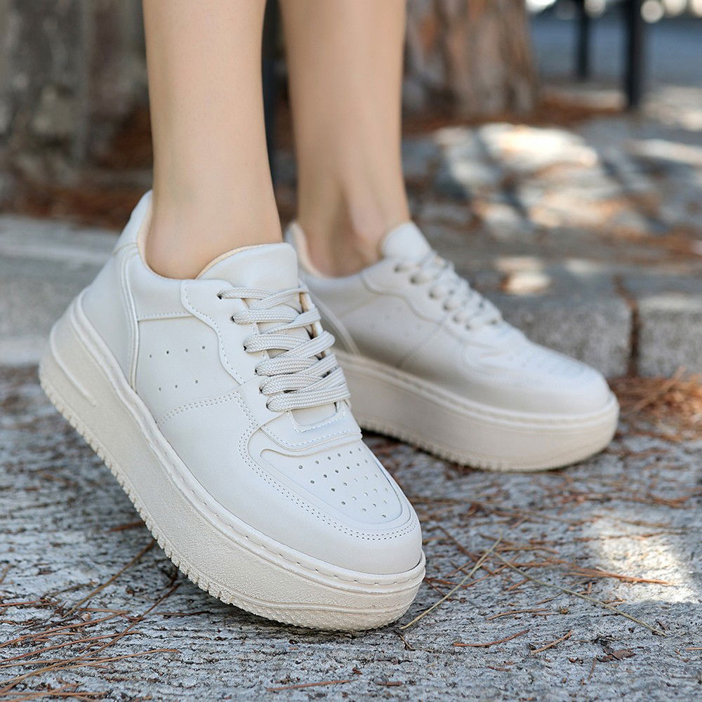 Beige Skin Lace-Up Sneakers