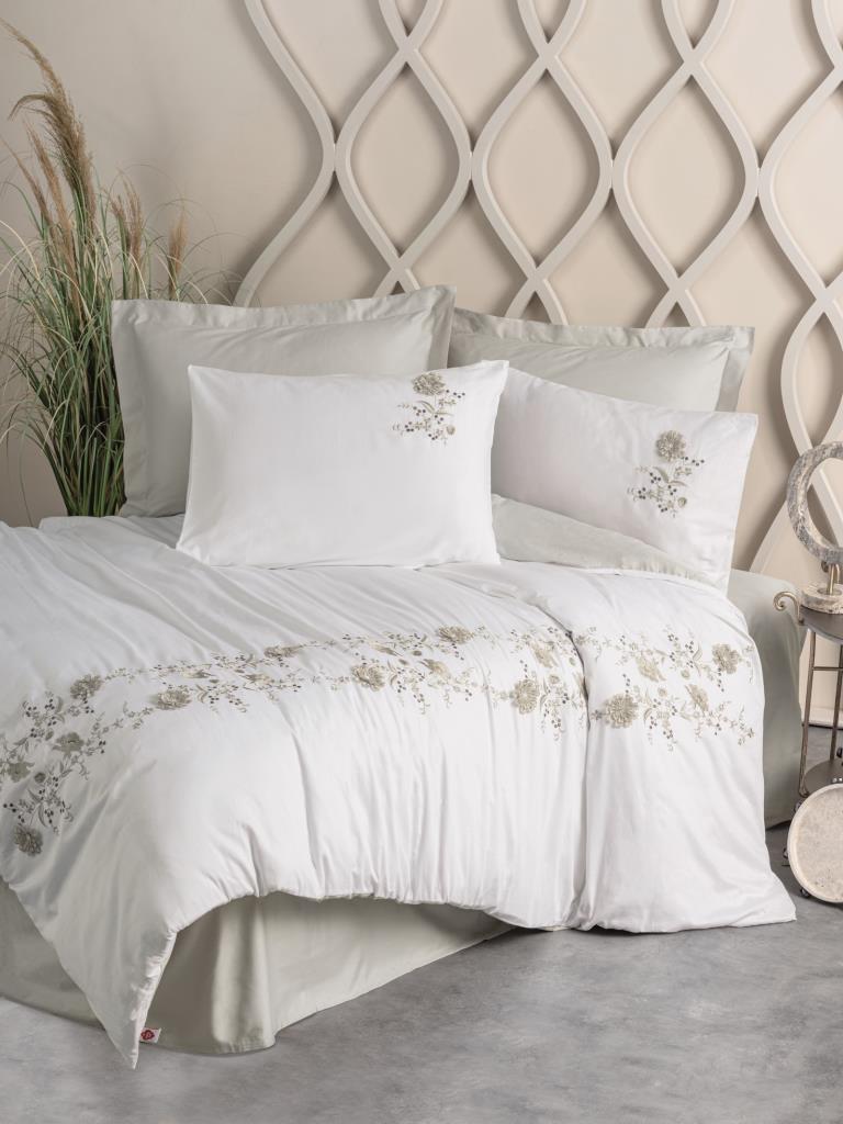 3D Embroidered Double Sateen Duvet Cover Urian Beige